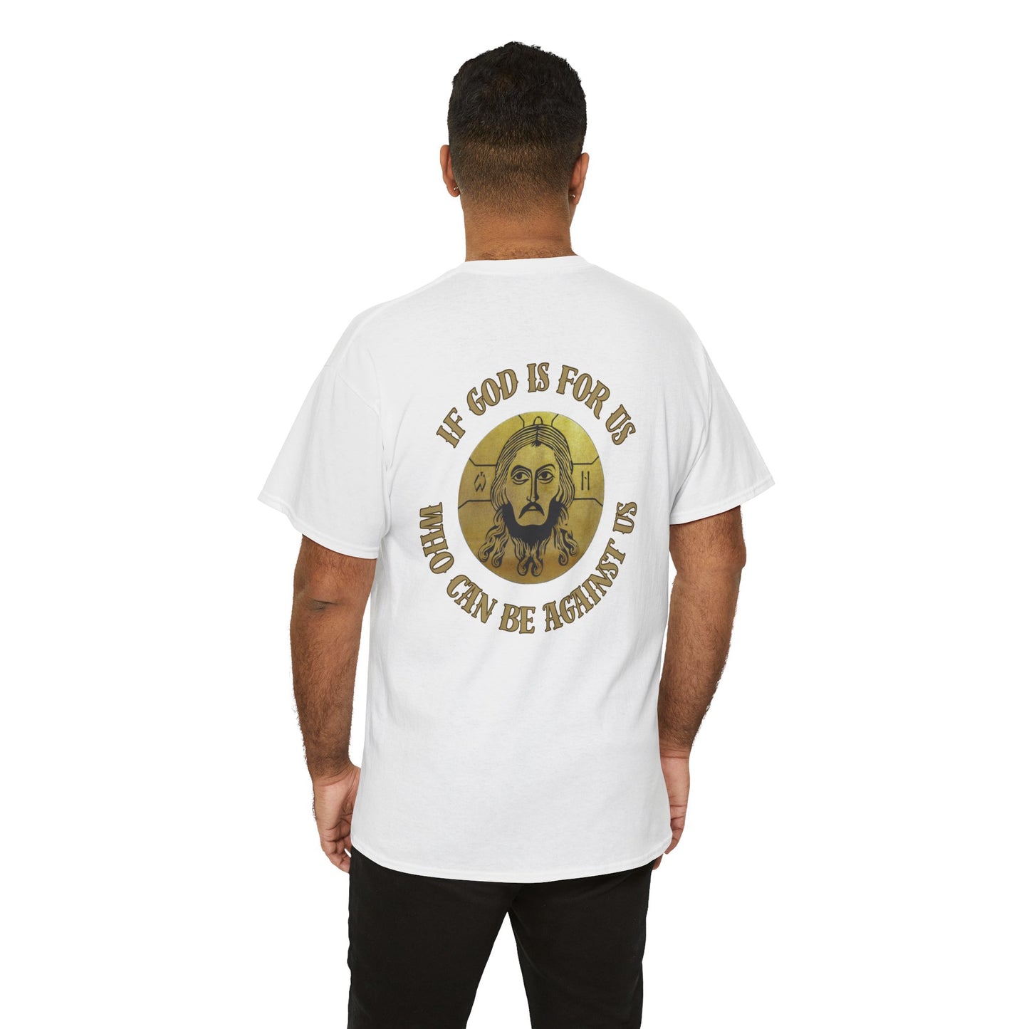 Faith-Jesus if God is for us ! Unisex Heavy Cotton Tee - Inspirational Graphic Shirt, Christian Apparel, Gift for Believers, Faith-Based Top, Casual Wear