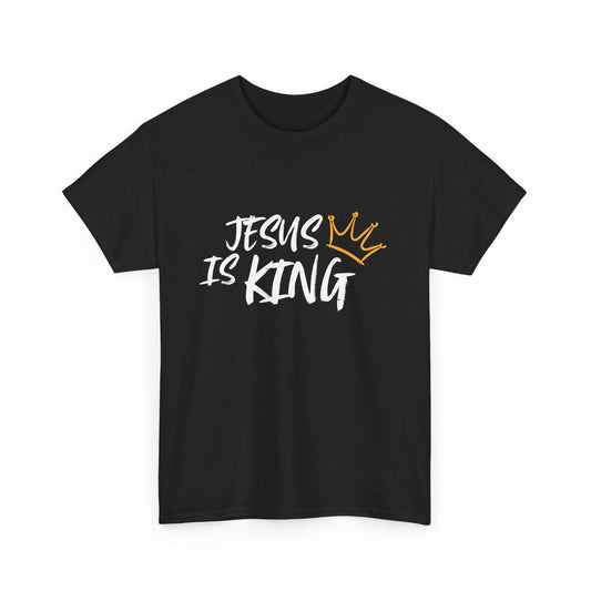 Jesus is King Unisex Heavy Cotton Tee - Inspirational Graphic Shirt, Christian Apparel, Gift for Believers, Faith-Based Top, Casual Wear