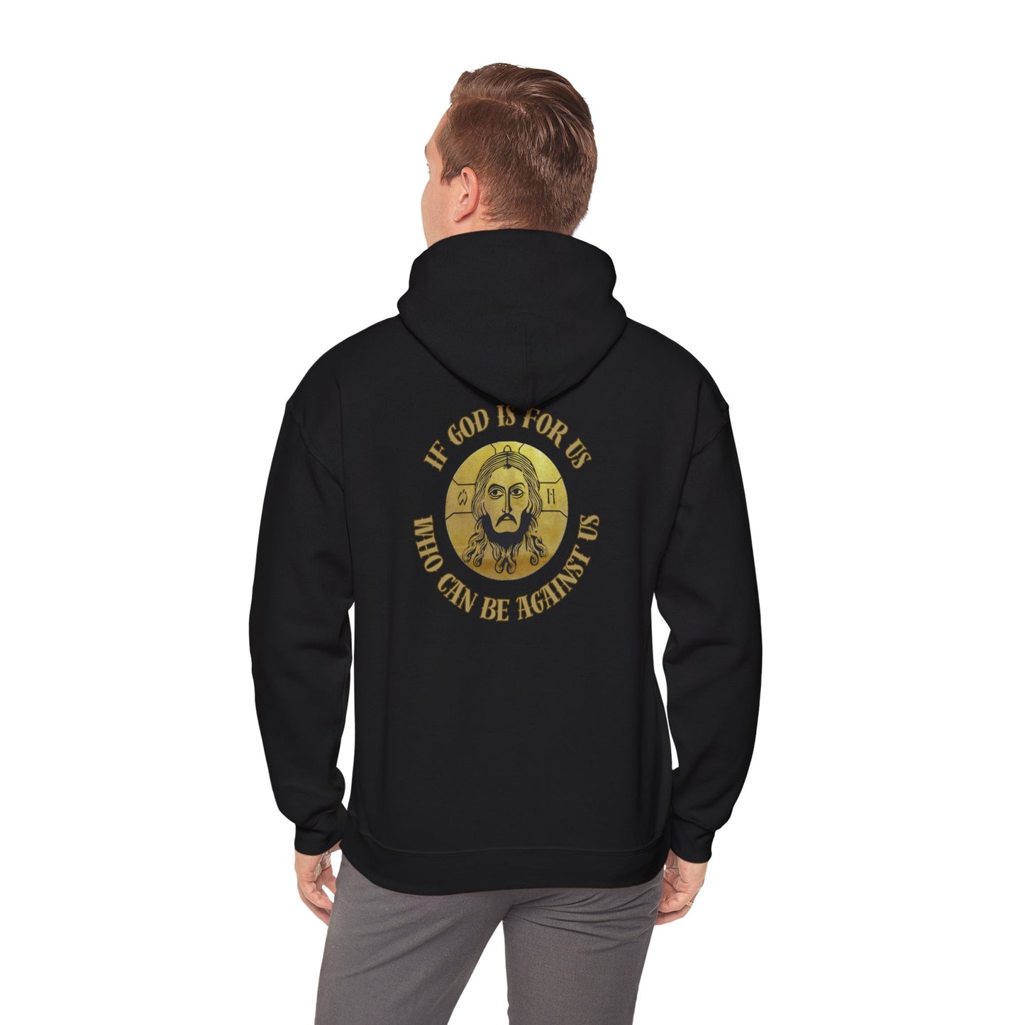 Faith-Inspired Jesus if God is for us !Unisex Hooded Sweatshirt, Cozy Christian Apparel, Religious Gift, Spiritual Hoodie, Bible Verse Sweatshirt